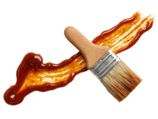 Barbecue sauce dripping from a paintbrush, angled
