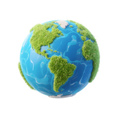 A Vivid 3D Representation of a Healthy Planet Earth Covered in Lush Green Grass and Blue Water