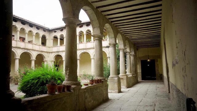 Cloister interior in Carmelitas Calzados convent, in Rubielos de Mora village, in Arag&oacute;n (Spain)