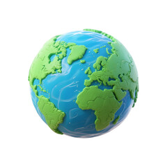Fototapeta premium A stylized 3D cartoon Earth globe with green continents and blue oceans isolated on a transparent background
