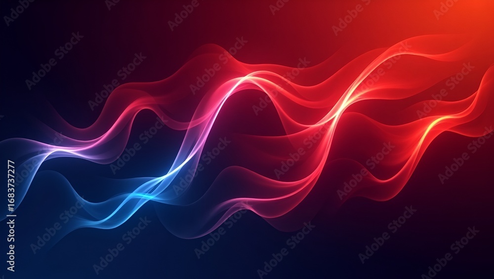 Poster luminous wave pattern blending fiery red and rich midnight blue. the vertical gradient effect create