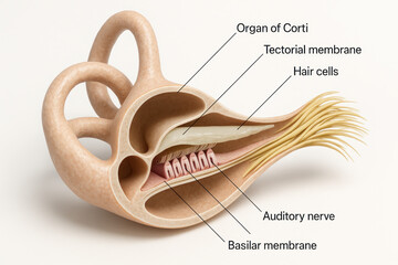 Human Cochlea Anatomy Illustration: Organ of Corti, Hair Cells, Auditory Nerve [Illustration]