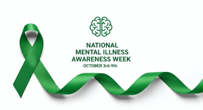 Green ribbon for national mental illness awareness week - Powered by Adobe