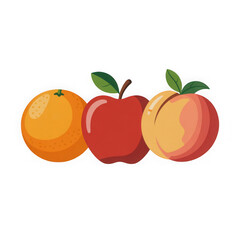 Fresh apple and leaves, natural organic snack, healthy vitamin food, whole ripe fruit with stem, natural ripe eating food, garden fruit flat vector illustration isolated on transparent background