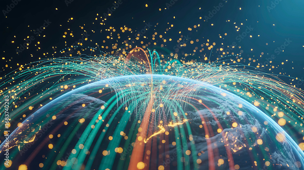 Poster data streams on earth a visual representation of global connectivity and information flow
