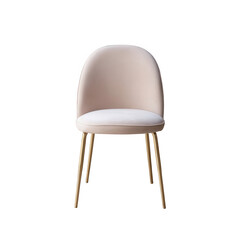 Beige velvet accent chair with gold metal legs isolated on transparent background