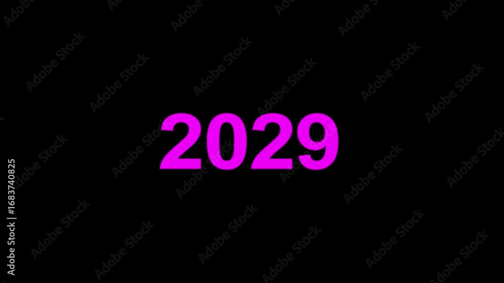 Fototapete analog year counting up from 2029 new years of animation on a black background, year count motion gr