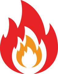 Vector fire flame icon with red and orange burning fire design, symbolizing heat, energy, power, and safety for graphic design and branding projects.