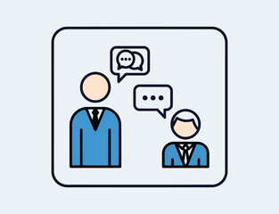 Two people are having a business conversation with speech bubbles above them