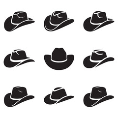 Set Cowboy hat icon. Vector concept illustration for design. Vector black silhouette. with white background
