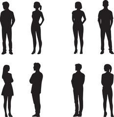 Silhouettes of people walking with backpacks in different directions