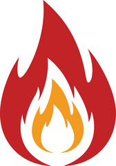 Vector fire flame icon with red and orange burning fire design, symbolizing heat, energy, power, and safety for various graphic projects and branding.