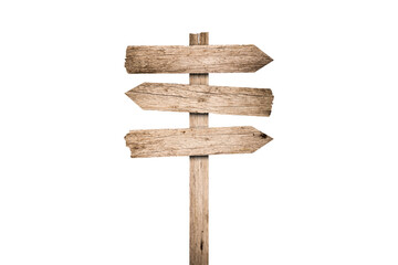 Blank wooden direction sign isolated graphic illustrated. Vintage cut timber signboard on wooden pole for information or advertising message.