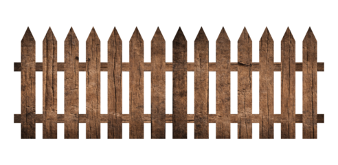 Brown wooden fence isolated on a white background that separates the objects. There are clipping paths for the designs and decoration