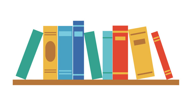 Colorful books arranged on a shelf, representing education, knowledge, and literature, isolated on white background, vector illustration