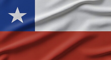 Fototapeta premium The Chilean flag waving gracefully, its vibrant colors and symbolic star on display. The flag embodies the country's history and national pride