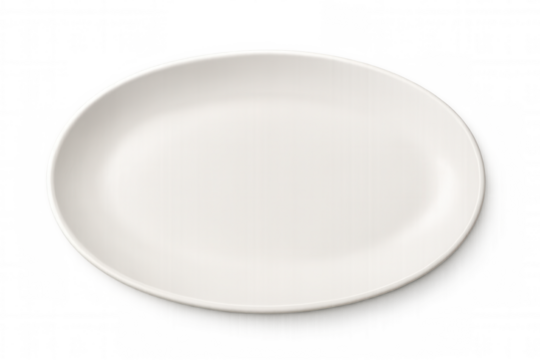 Realistic oval white empty plate on a transparent background, perfect for showcasing food in a professional setting