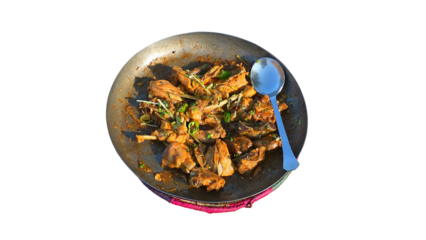 Desi Chicken Karahi with Desi Ghee Isolated on a White Background with Copy Text Space. Traditional Food Element for Culinary Posters, Cultural Themes, and Healthy Eating-Inspired Designs. PNG File