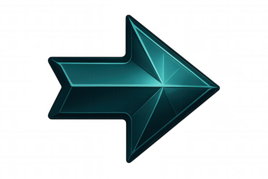 Shiny emerald green arrow pointing to the right, with transparent background, perfect for presentations and websites