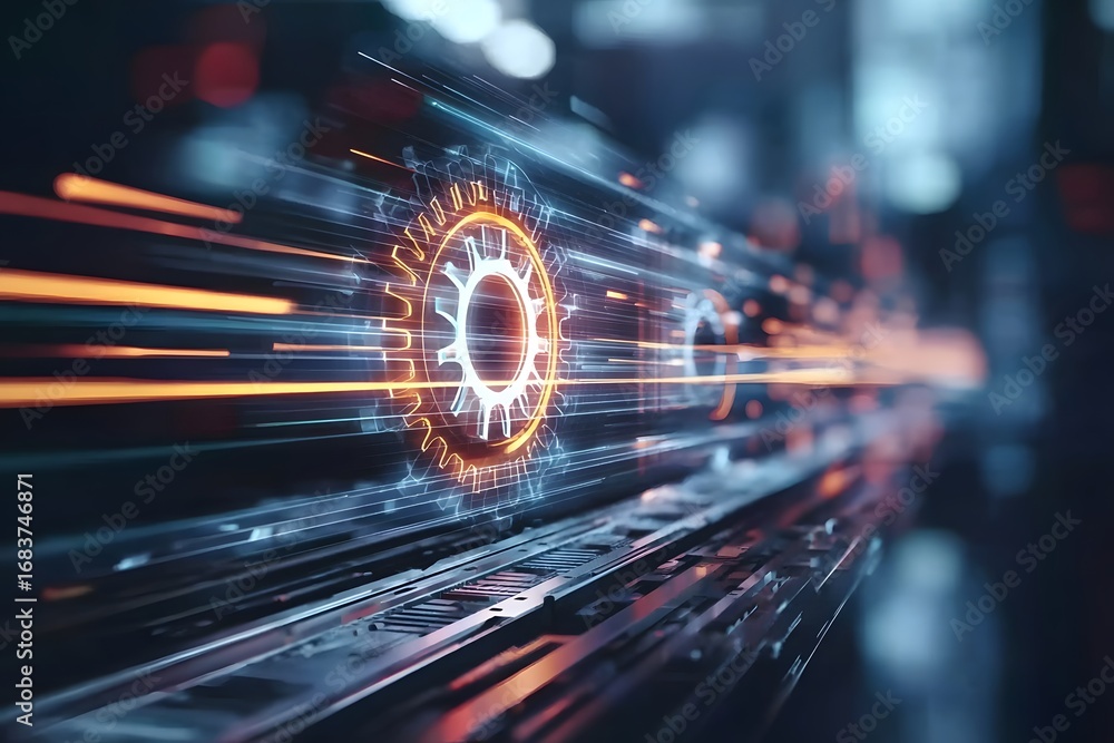 Aufkleber digital technology background with gears and glowing lines, representing the concept of digital tran