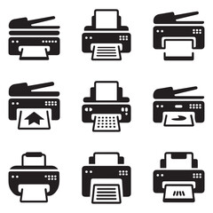Set Multifunction printer icon. Vector concept illustration for design. Vector black silhouette. with white background