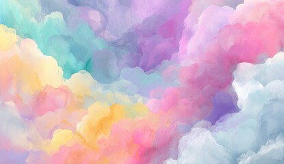 Fototapeta premium Abstract, pastel-colored cloudscape. Soft, blended hues of rainbow colors create a dreamy, fluffy, textured cloud effect