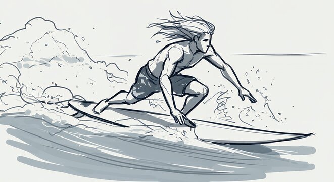 Surfer riding wave illustration