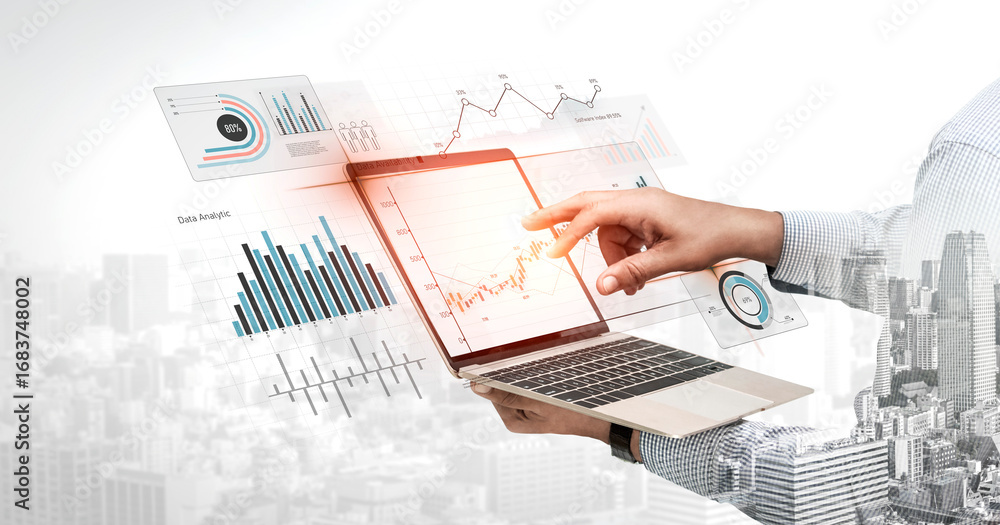 Poster data analytics dashboard with charts, indicators, and performance metrics, reveals trends, data anal