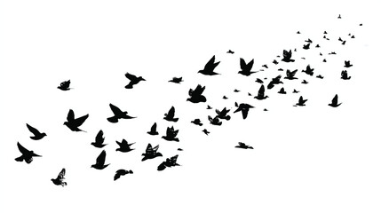 Obraz premium Flock of birds in flight silhouette against white background creating a sense of freedom and aspiration