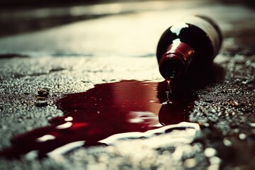 Spilled red wine puddle, puddle of spilled red wine on a white surface,