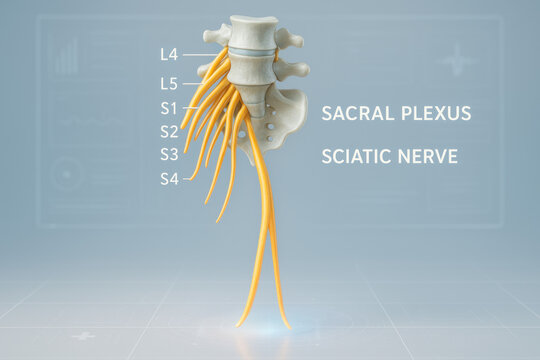 Sacral Plexus and Sciatic Nerve Illustration, Spinal Anatomy, Human Nervous System [Illustration]