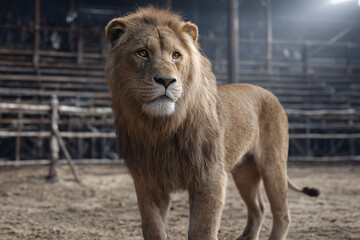 Obraz premium A majestic lion confidently stands, its gaze fixed with regal poise