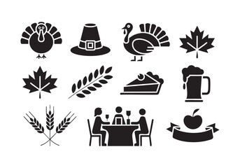 Thanksgiving and Autumn Holiday Icons Set