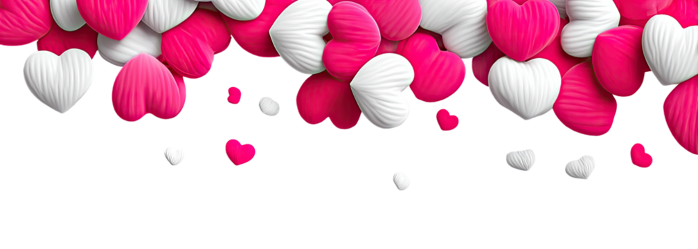 Pink and white hearts cascading against a black background - Powered by Adobe
