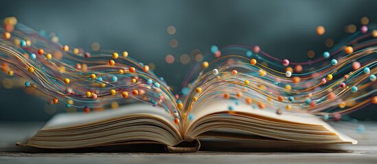 Open book with colorful threads and beads