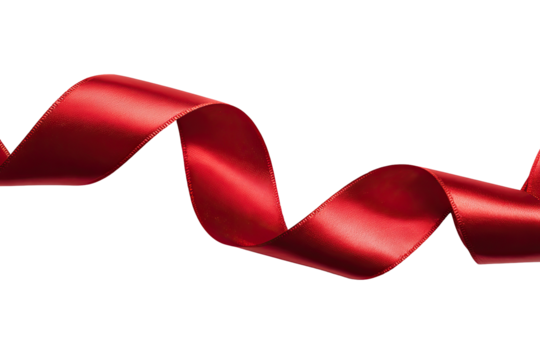 Deep red satin ribbon gracefully curves in a continuous spiral against a black backdrop