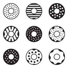 Set Donut icon. Vector concept illustration for design. Vector black silhouette. with white background