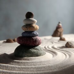 stone, stack, zen, sand, mandala, circle, calm, peace, balance, harmony, sharpened, meditation, spirituality, serenity, calmness, light, beige, white, smooth, delicate, arranged, art, design, natural,