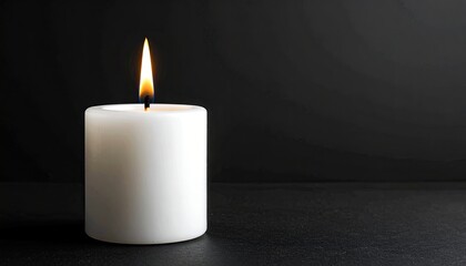 Single white candle flame against black backdrop