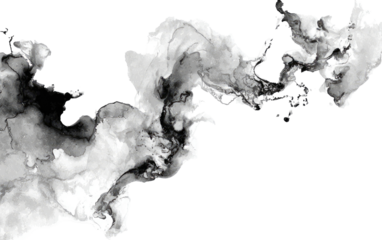 Abstract grayscale ink wash, flowing forms