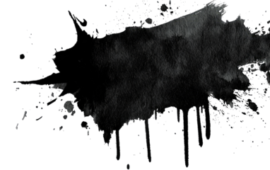 Dark gray watercolor splatters and drips on black background