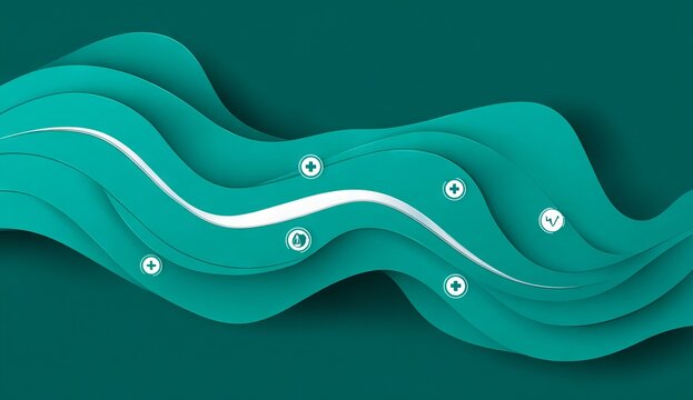 A colorful image of various icons and symbols, including a heart, a cross, a car. abstract technology background with medical icons.