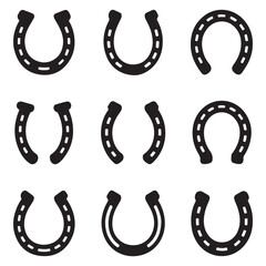 Set Horseshoe icon. Vector concept illustration for design. Vector black silhouette. with white background
