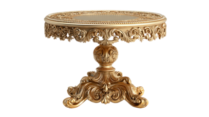 Ornate gold-toned round table with intricate carvings