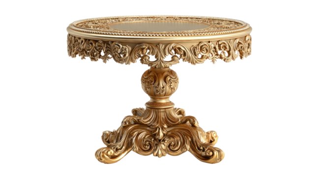 Ornate gold-toned round table with intricate carvings