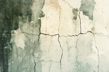 A weathered concrete wall displays a network of deep, intricate cracks, showcasing a muted palette of greys and whites.