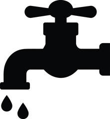 Vintage faucet dripping water drops black silhouette isolated on white vector