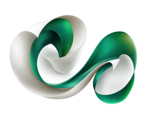 Abstract swirling shapes in emerald green and off-white