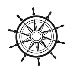 Vintage ship wheel silhouette with compass rose design, ideal for nautical and marine themes. Perfect for logos, tattoos, or decor. High-contrast vector on clean white background. © IT park