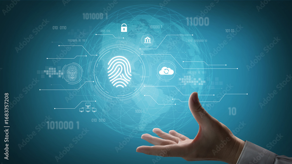 Aufkleber biometric fingerprint identification and cybersecurity system ensuring secure access, identity verif